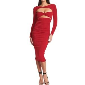Retrofete Ser.o.ya Eden Cut Out Midi Dress Red Bodycon As Seen On Emma Hernan